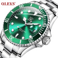 OLEVS 5885 Men Watch Luxury Brand Auto Date Sport  Green Dial Quartz Waterproof Luminous Stainless Steel Wristwatch Mesh Swim